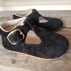 MONKEY FEET SZ 6-12M EUC BLACK LEOPARD print Leather T-strap / maryjane Buckle